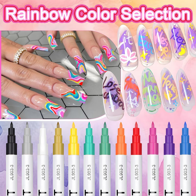 Gorvalin Nail Art Pens for Nail Painting, 12 Colors 0.7mm Nail Art Marker Pens for Valentine' Day Painting Nail Point Graffiti Dotting Liner Pen for Home Salon Quick Dry Manicure - Image 5
