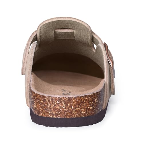 ODOLY Genuine Suede Clogs for Women Men Soft Cork Footbed Leather Mules Comfort Potato Shoes with Arch Support, Taupe 44 - Image 4