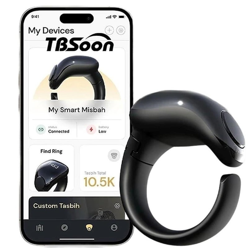 TBSoon Fashion Tasbih Smart Ring Tasbeeh Counters Prayer Direction Indicator Guide5 Azan Alarm ClockForgivenessElectronic RosaryEid alFitr Eid alAdha Ramadan Gift for men womenBlack Adjustable Size - Image 2