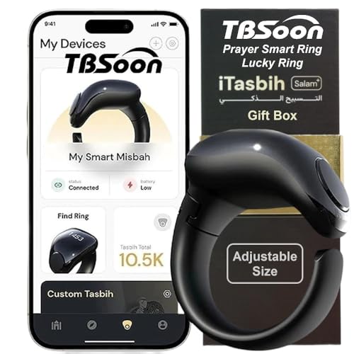 TBSoon Fashion Tasbih Smart Ring Tasbeeh Counters Prayer Direction Indicator Guide5 Azan Alarm ClockForgivenessElectronic RosaryEid alFitr Eid alAdha Ramadan Gift for men womenBlack Adjustable Size - Image 3