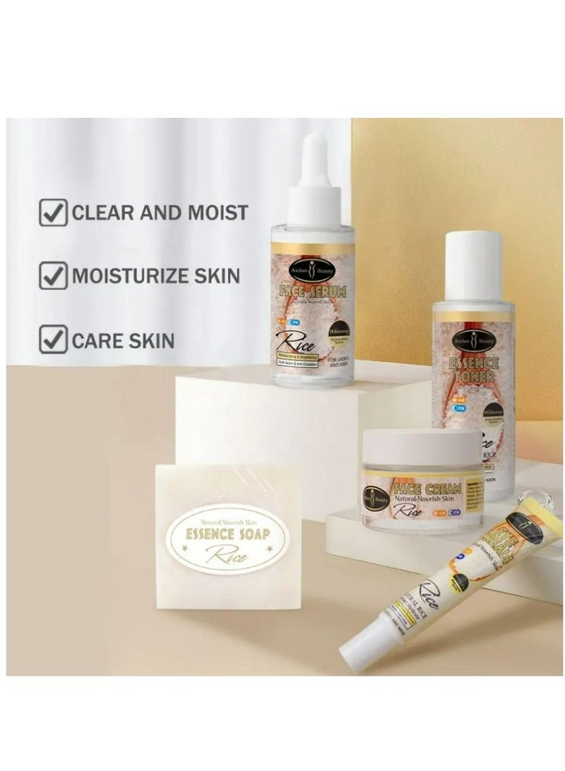 Aichun beauty Organic Rice Facial Skin Care Set Hydrate Rejuvenating Essence Soap Toner Face Serum Eye Cream Gift Box 100g+100ml+40ml+50ml+25ml 5PCS - Image 4