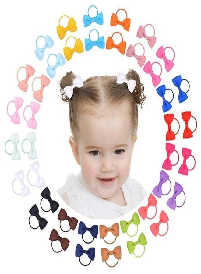 Tintoo 16 PCS Plain 2 Inches Baby Girls Hair Bows Ties || Elastic Hair Rubber Ribbon Hair Band || Multi-colored for kids infants and toddler(8 pairs) with storage box - Image 1