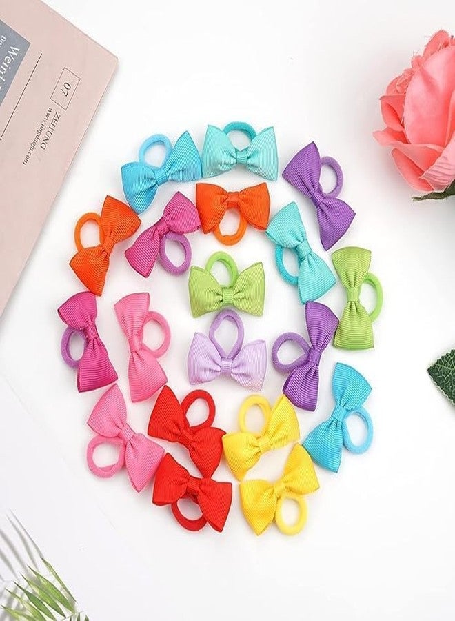 Tintoo 16 PCS Plain 2 Inches Baby Girls Hair Bows Ties || Elastic Hair Rubber Ribbon Hair Band || Multi-colored for kids infants and toddler(8 pairs) with storage box - Image 2