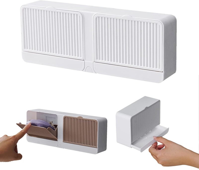 comfrt Wall-Mounted Soap Holder - Self Adhesive Soap Box - New-Upgrade Soap Dish Holder for Bathroom - Flip-Top Design & with Drainage Hole and Catch Water Container - Keep Soap Bars Dry (C-White) - Image 1