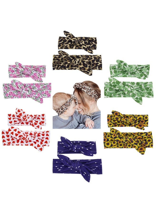Cinaci 12 Pack/6 Set Floral Print Diy Parentchild Mom Mum Mommy And Me Baby Girl Toddlers Rabbit Ear Bow Headbands Hair Accessories - Image 1