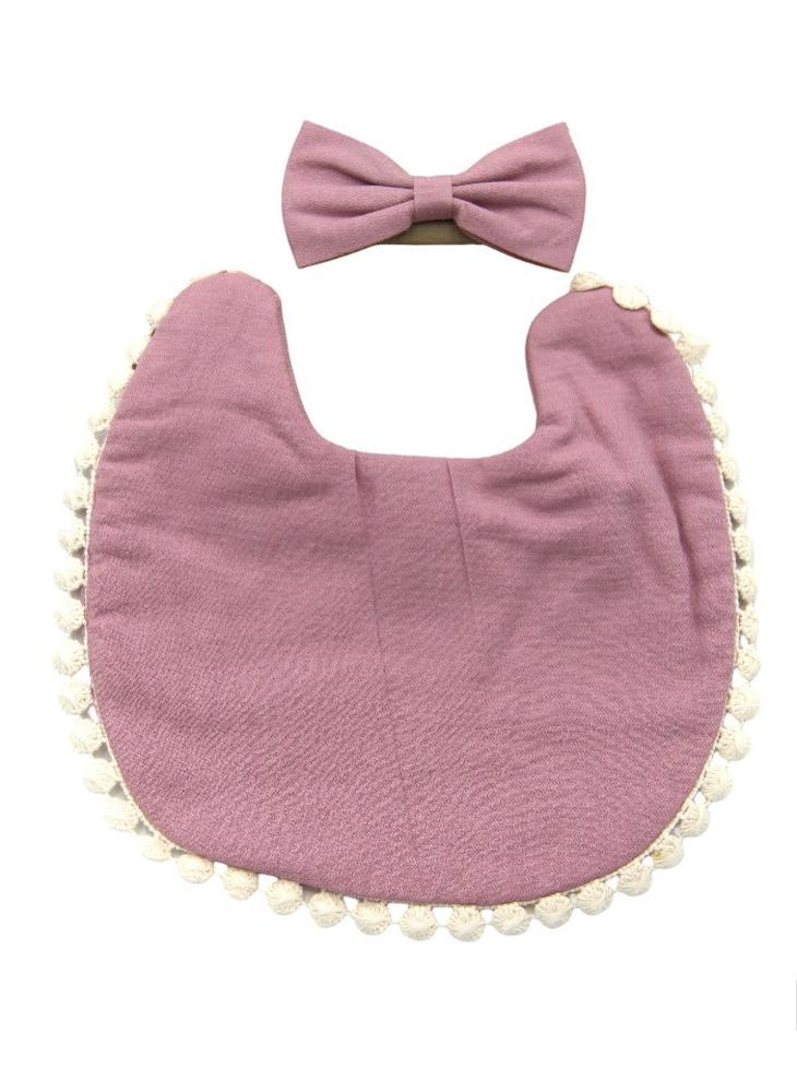 Bambimici Stealla Small Ribbon Headband And Baby Bib For Infants & Babies Dark Pink - Image 1