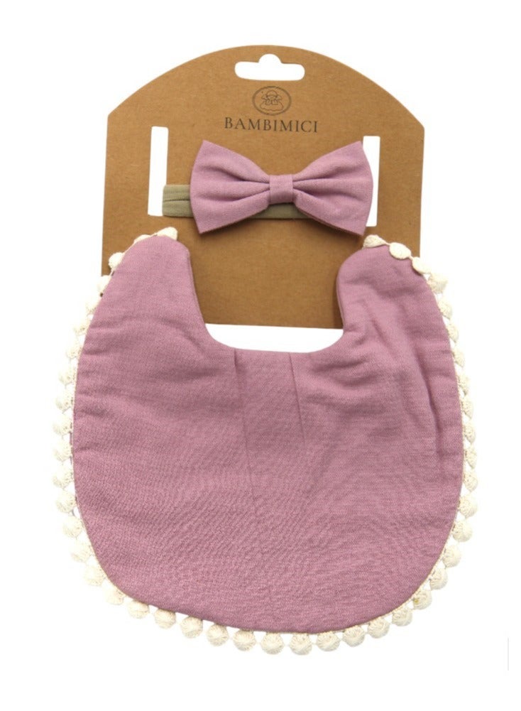 Bambimici Stealla Small Ribbon Headband And Baby Bib For Infants & Babies Dark Pink - Image 2