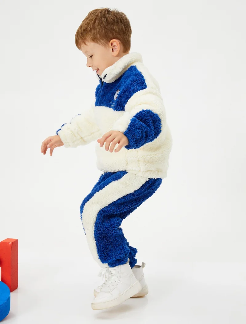 كوتون Plush Sweatpants with Contrast Tie Waist Fillet Pocket