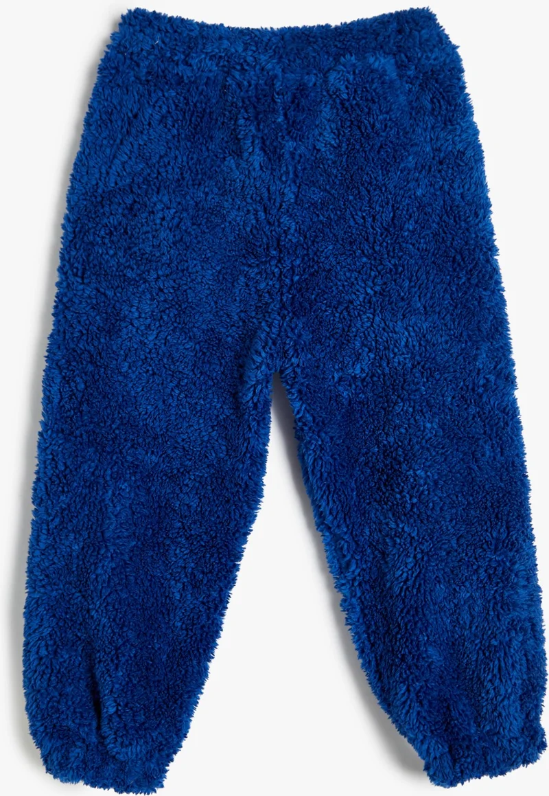 كوتون Plush Sweatpants with Contrast Tie Waist Fillet Pocket