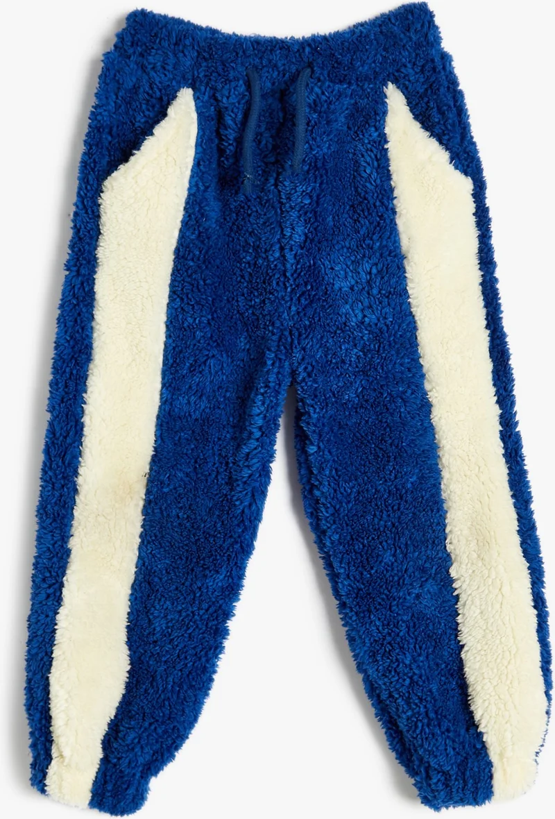 كوتون Plush Sweatpants with Contrast Tie Waist Fillet Pocket