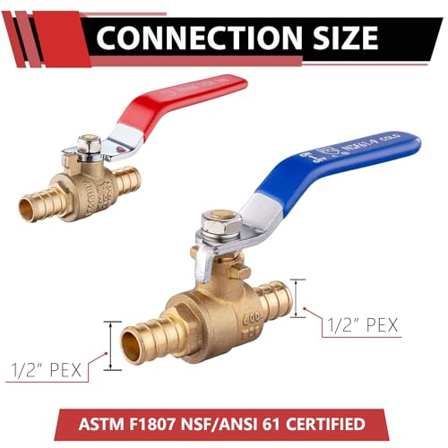 EFIELD 6Pack EFIELD 12 Inch Pex Brass Full Port Shutoff Ball Valve for Hot and Cold WaterPotable Water Pex Barb Crimp ConnectionVALVE182 - Image 3