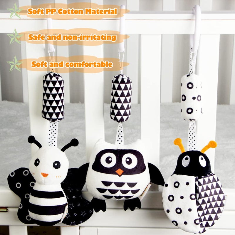 Kakiblin Baby Hanging Toy 3 Pack Black And White Baby Toys For 3 6 9 12 Months  High Contrast Hanging Toys Plush Soft Stroller Rattles Toys For Boys And Girls(21Cm  Ladybug Bee & Owl) - Image 4