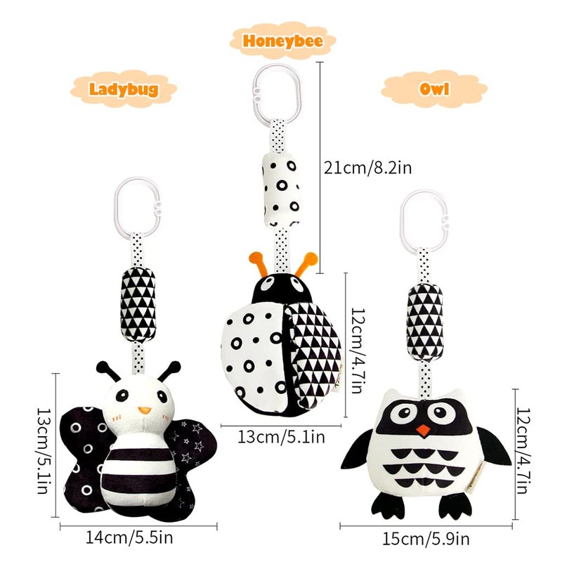 Kakiblin Baby Hanging Toy 3 Pack Black And White Baby Toys For 3 6 9 12 Months  High Contrast Hanging Toys Plush Soft Stroller Rattles Toys For Boys And Girls(21Cm  Ladybug Bee & Owl) - Image 5