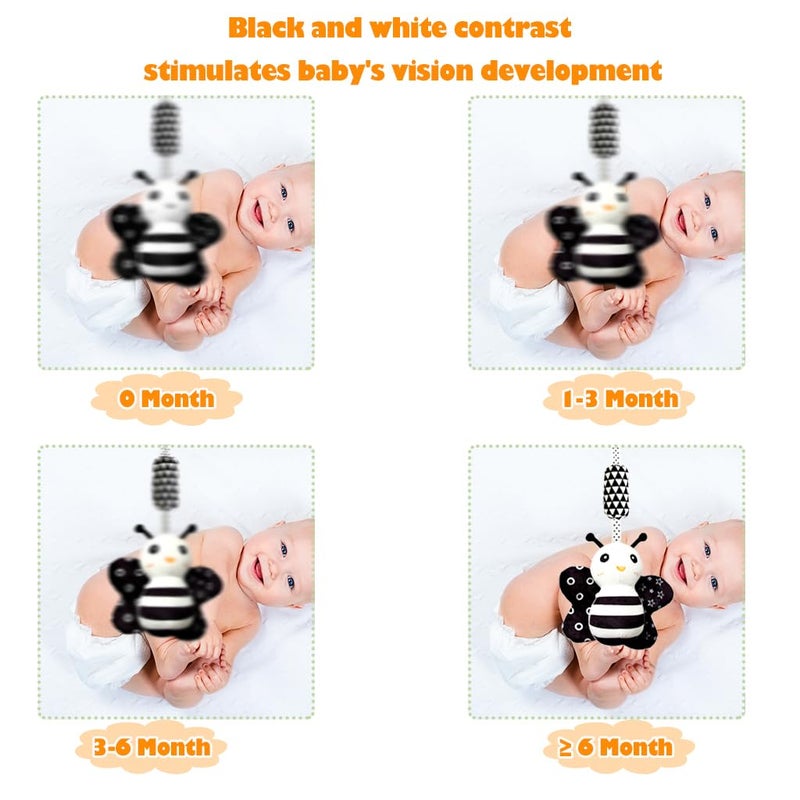 Kakiblin Baby Hanging Toy 3 Pack Black And White Baby Toys For 3 6 9 12 Months  High Contrast Hanging Toys Plush Soft Stroller Rattles Toys For Boys And Girls(21Cm  Ladybug Bee & Owl) - Image 3
