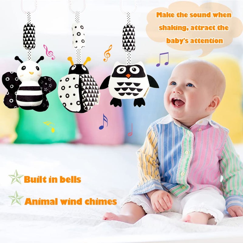Kakiblin Baby Hanging Toy 3 Pack Black And White Baby Toys For 3 6 9 12 Months  High Contrast Hanging Toys Plush Soft Stroller Rattles Toys For Boys And Girls(21Cm  Ladybug Bee & Owl) - Image 2
