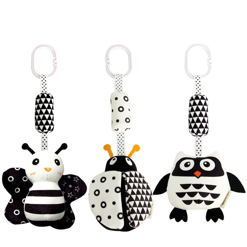 Kakiblin Baby Hanging Toy 3 Pack Black And White Baby Toys For 3 6 9 12 Months  High Contrast Hanging Toys Plush Soft Stroller Rattles Toys For Boys And Girls(21Cm  Ladybug Bee & Owl) - Image 1