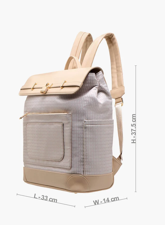 MISSY Women Monogram Print Backpack with Adjustable Shoulder Straps - 33x14x38 cm