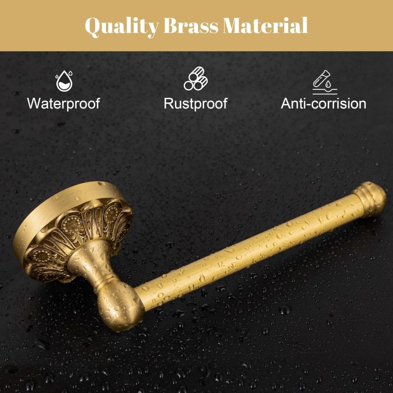 Antique Brass Toilet Paper Holder Petal-Embossed Wall Mounted - Vintage Gold Bathroom Accessory for Classic Decor - Image 4