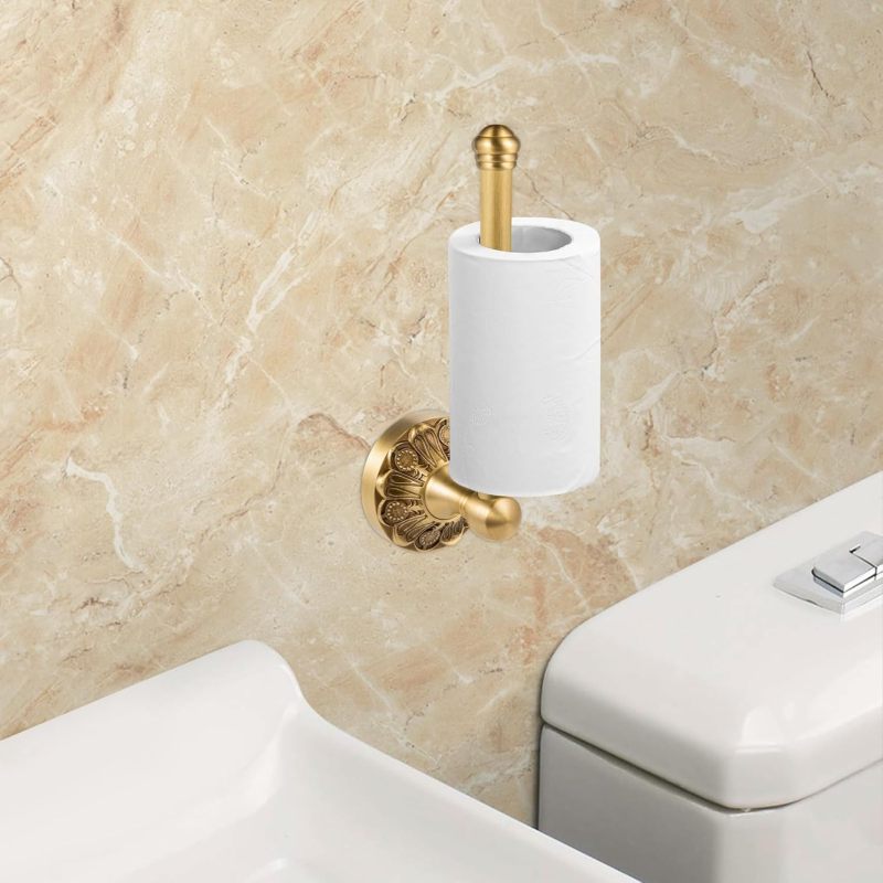 Antique Brass Toilet Paper Holder Petal-Embossed Wall Mounted - Vintage Gold Bathroom Accessory for Classic Decor - Image 3
