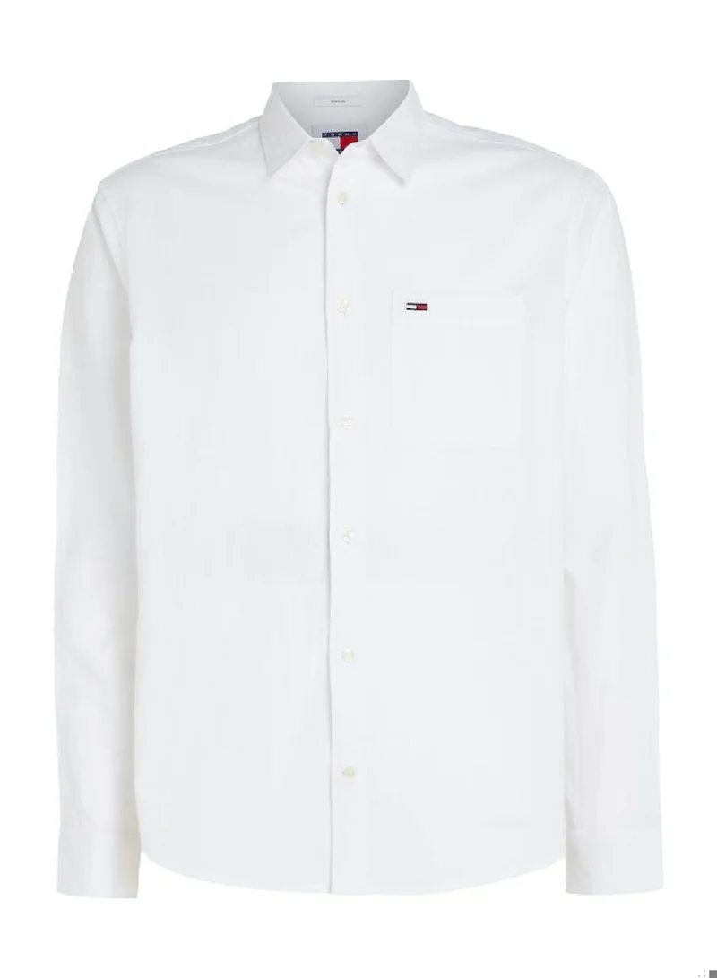 TOMMY JEANS Men's Regular Fit Linen Blend Long Sleeves Shirt - Cotton/ Linen, White