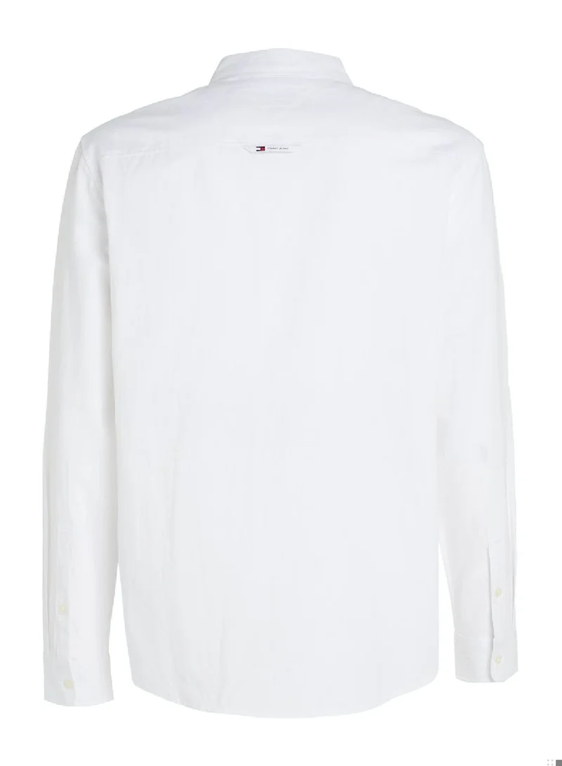 TOMMY JEANS Men's Regular Fit Linen Blend Long Sleeves Shirt - Cotton/ Linen, White