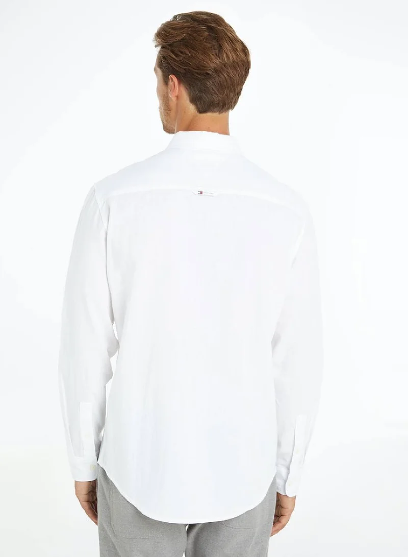 TOMMY JEANS Men's Regular Fit Linen Blend Long Sleeves Shirt - Cotton/ Linen, White
