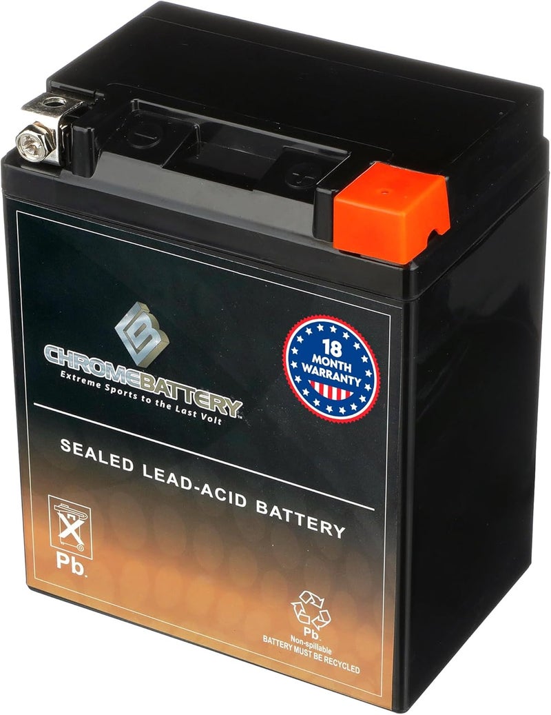 CB CHROMEBATTERY بطارية YTX14AHL-BS 12 فولت 210 CCA AGM – بطارية 14 Ah خالية من الصيانة للدراجات الرباعية، الدراجات النارية، السكوتر، والدراجات الجانبية – طرف صمولة ومسمار T3 – تناسب بولاريس سكريمبلر 90، هوندا سبري، كاواساكي KLX110 - Image 1