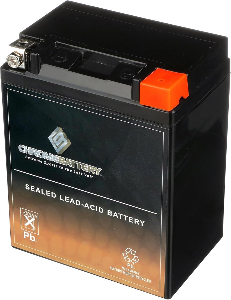 CB CHROMEBATTERY بطارية YTX14AHL-BS 12 فولت 210 CCA AGM – بطارية 14 Ah خالية من الصيانة للدراجات الرباعية، الدراجات النارية، السكوتر، والدراجات الجانبية – طرف صمولة ومسمار T3 – تناسب بولاريس سكريمبلر 90، هوندا سبري، كاواساكي KLX110 - Image 2