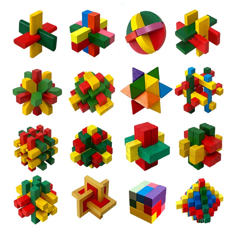 Wooden Toy Factory Full Set Kongming Lock Luban Color Kongming Lock Children Adult Educational Toys - Image 2