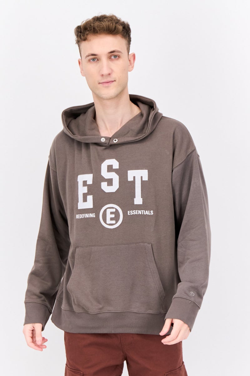 Established Redefining Essentials Men Hooded Long Sleeve Embroidered Sweatshirt, Dark Grey - Image 1