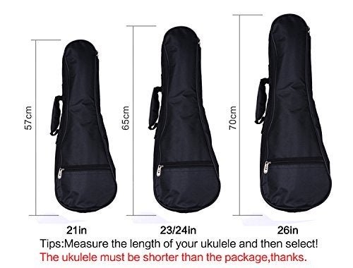 HOT SEAL Waterproof Durable Colorful Ukulele Cotton Case Bag with Storage (21in, black) - Image 5