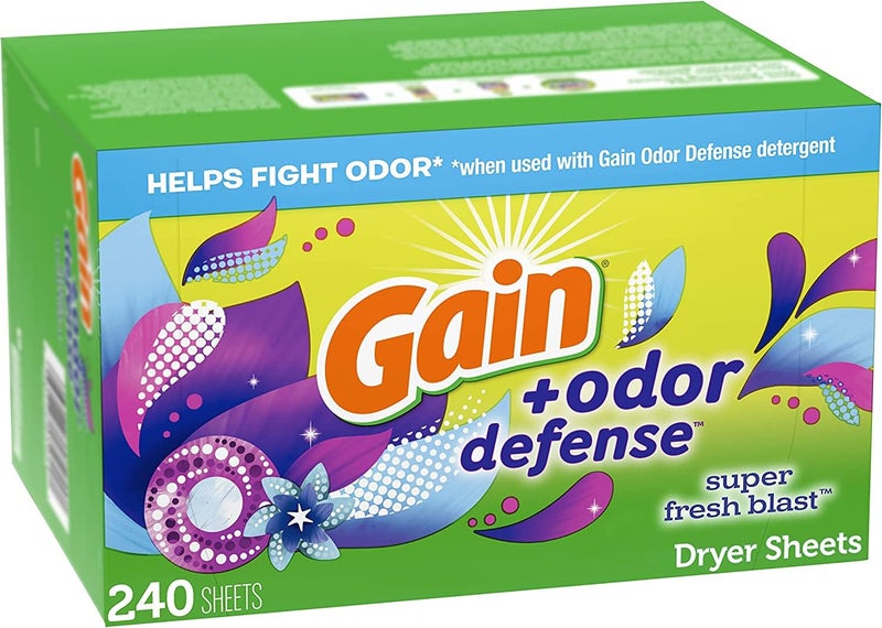Gain + Odor Defense Dryer Sheets, Super Fresh Blast Scent Fabric Softener Sheets, 240 ct - Image 2