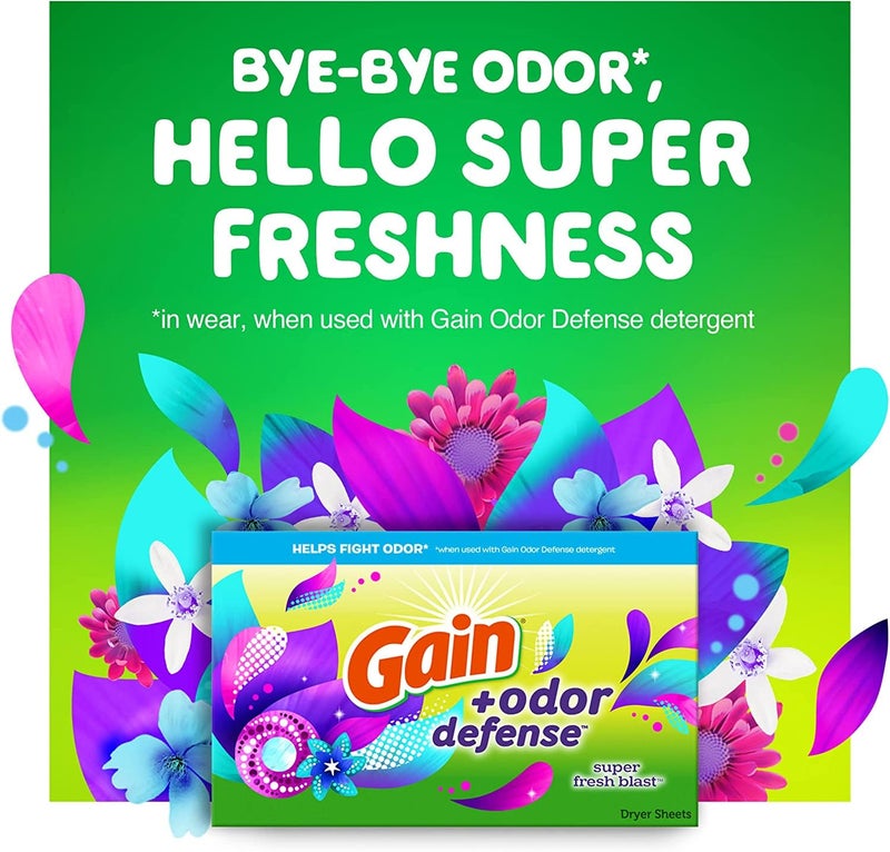 Gain + Odor Defense Dryer Sheets, Super Fresh Blast Scent Fabric Softener Sheets, 240 ct - Image 5