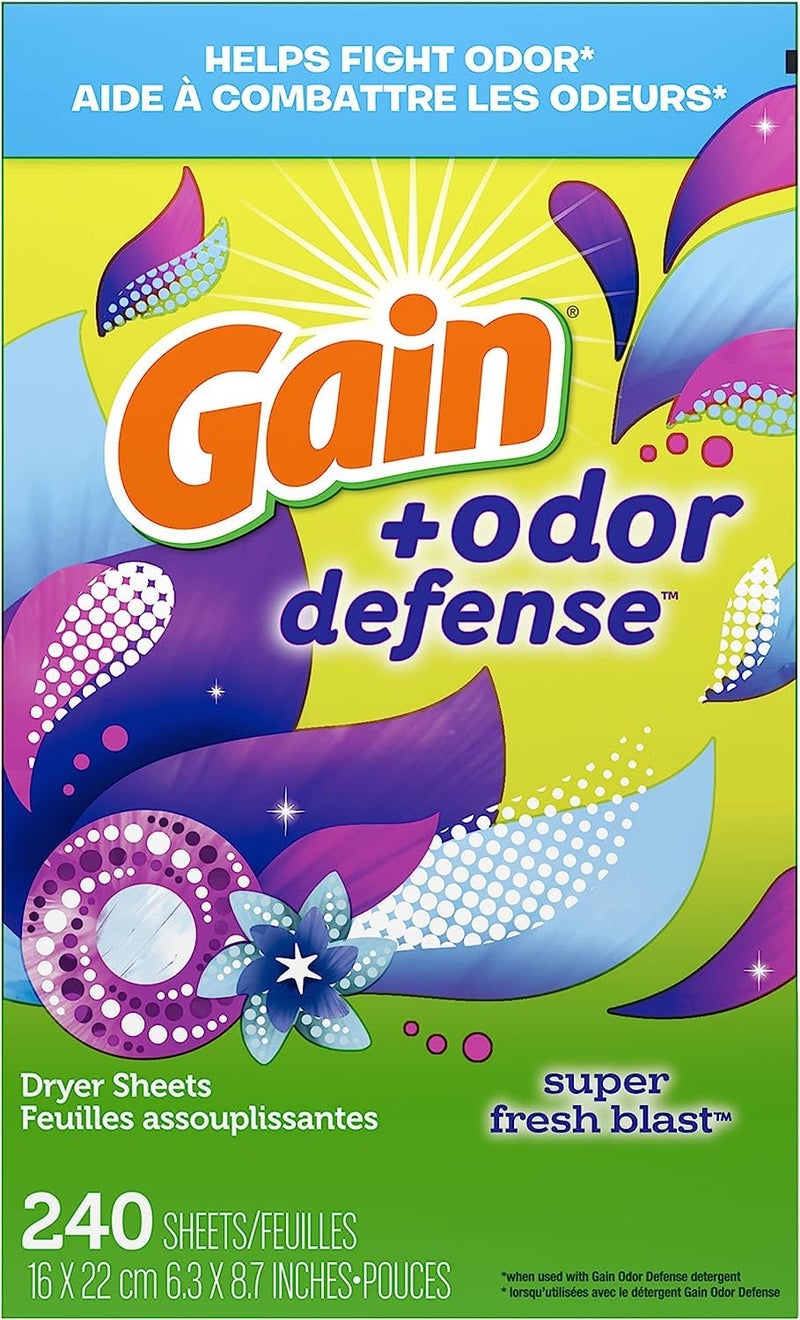 Gain + Odor Defense Dryer Sheets, Super Fresh Blast Scent Fabric Softener Sheets, 240 ct - Image 3