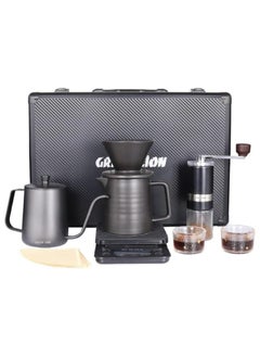 GREEN LION Green Lion G-80 Coffee Maker Set: 600ml Black Coffee Kettle, 9-in-1 Coffee Set, Carbon Travel Box, Glass Hand Grinder, 40 Pcs Paper Filter, Ceramic Dripper, Ceramic Server, Coffee Scale, Glass Cup x2 