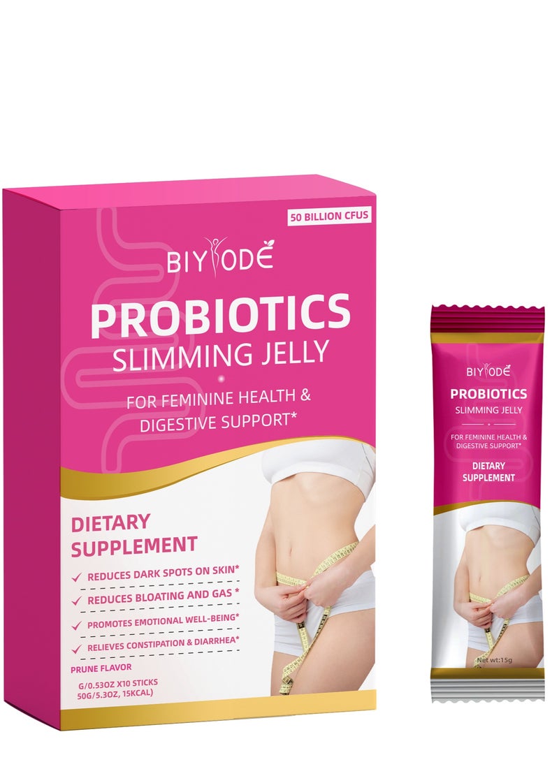 BIYODE Probiotics Slimming Jelly,Diet And Detox For Feminine Health &Digestive Support Dietary Supplement Prune Flavor 10 Sticks  - Image 1