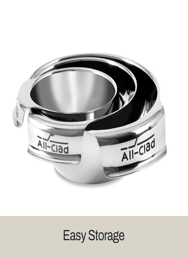 اول-كلاد طقم أوعية قياس صغيرة من الفولاذ المقاوم للصدأ من All-Clad Kitchen Essentials، مكون من 3 قطع، يشمل أكواب قياس قابلة للتكديس بأحجام 1 و1/2 و1/4 بوصة، أدوات للطبخ والخبز، أدوات طهي، آمن للغسل في غسالة الأطباق، فضي اللون - Image 3