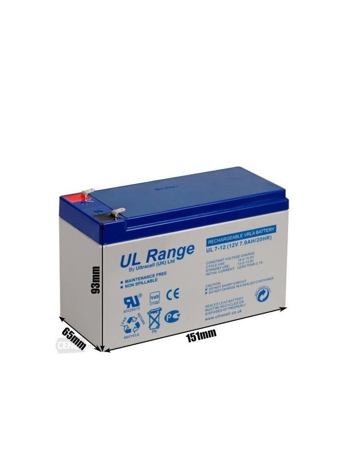 Ultracell Ultracell  Sealed Lead Acid Battery 12V 7A  (UL7-12)  - Image 3