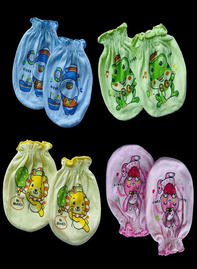 Wavva Pack Of 4 Pairs, Cotton Mittens For New Born Baby 0-6 Months|Baby Hand Gloves|New Born Baby Products.,Multicolor - Image 1