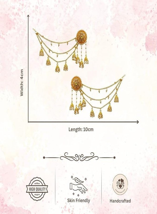 ACCESSHER Women's & Girls Gold-Tone Teardrop Long Jhumka Earrings Jhumki with Pearl drop Multilayer Ear Chain Supporter | Traditional Bridal Jhumka Jewellery for Wedding - Image 5