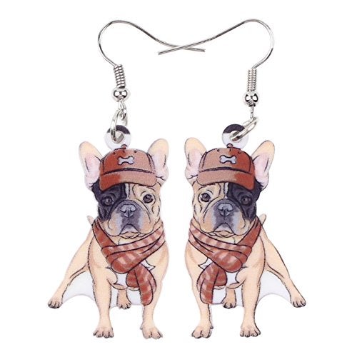 Bonsny Acrylic Drop Dangle French Bulldog Earrings Five Color Funny Design Lovely Gift For Women Jewelry(Blue) - Image 1
