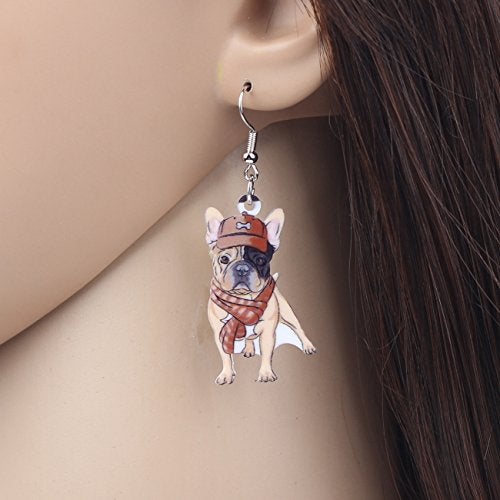 Bonsny Acrylic Drop Dangle French Bulldog Earrings Five Color Funny Design Lovely Gift For Women Jewelry(Blue) - Image 4