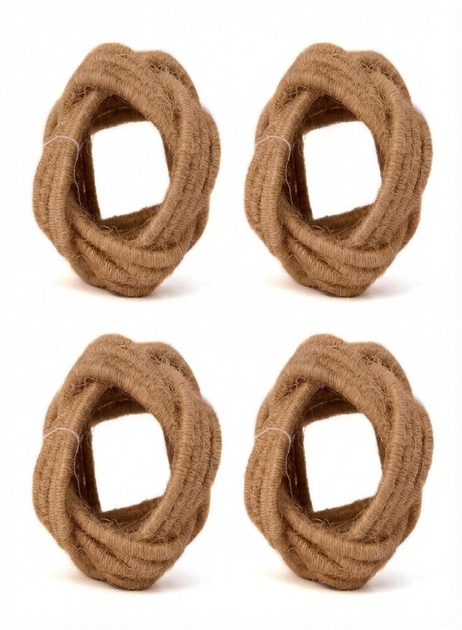 GURU JEE™ Handmade Jute Napkin Rings Brown Set of 4 Everyday Use Dining Party Tabletop Décor Gifts Napkin Holder 1.5 Inch in Size Artisan Crafted in India - Image 2