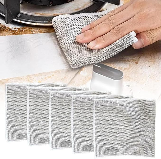 PURAM PURAM 5PCS Multifunctional NonScratch Wire Dishcloth Steel Wire Dish Towel Multipurpose Wire Dishwashing Rags for Wet and Dry Scrubs Cleans for Dishes Sinks Counters Stove Tops