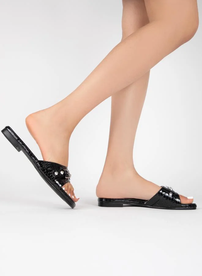 RAID Studded Strap Textured Flat Sandals by Styli