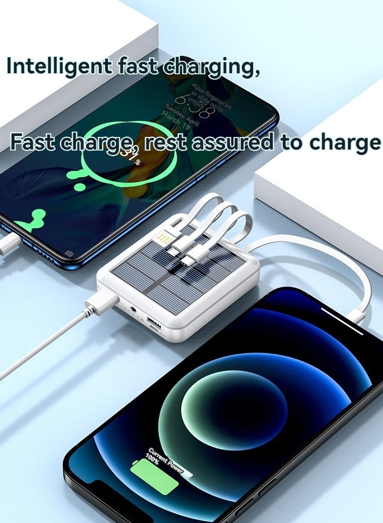 Solar power bank 20000 mAh large capacity mini comes with charging cable for convenient sharing of mobile power supply (white)  - Image 2