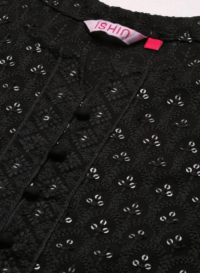 ISHIN ISHIN Embroidered Notch Neck Kurta with Trousers Set