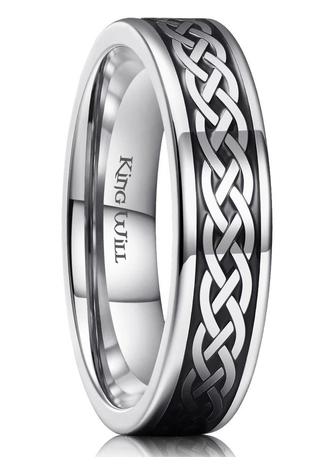 King Will Black Silver Mens 8mm Celtic Knot Stainless Steel Wedding Band Rings Pipe Cut High Polish Finish Laser Silver Celtic Knot Wedding Band for Men Comfort Fit 11 - Image 1
