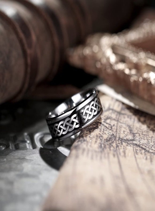 King Will Black Silver Mens 8mm Celtic Knot Stainless Steel Wedding Band Rings Pipe Cut High Polish Finish Laser Silver Celtic Knot Wedding Band for Men Comfort Fit 11 - Image 3