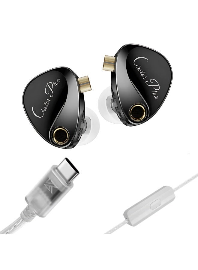 KZ Castor Pro Type-C Wired IEM Earphones with Mic – Dual 10mm Dynamic Drivers, 4-Level Tuning Switch, Silver-Plated Cable with Built-In DAC, Noise Isolating In-Ear Monitor for Studio & Gaming (Bass Version) - Image 1